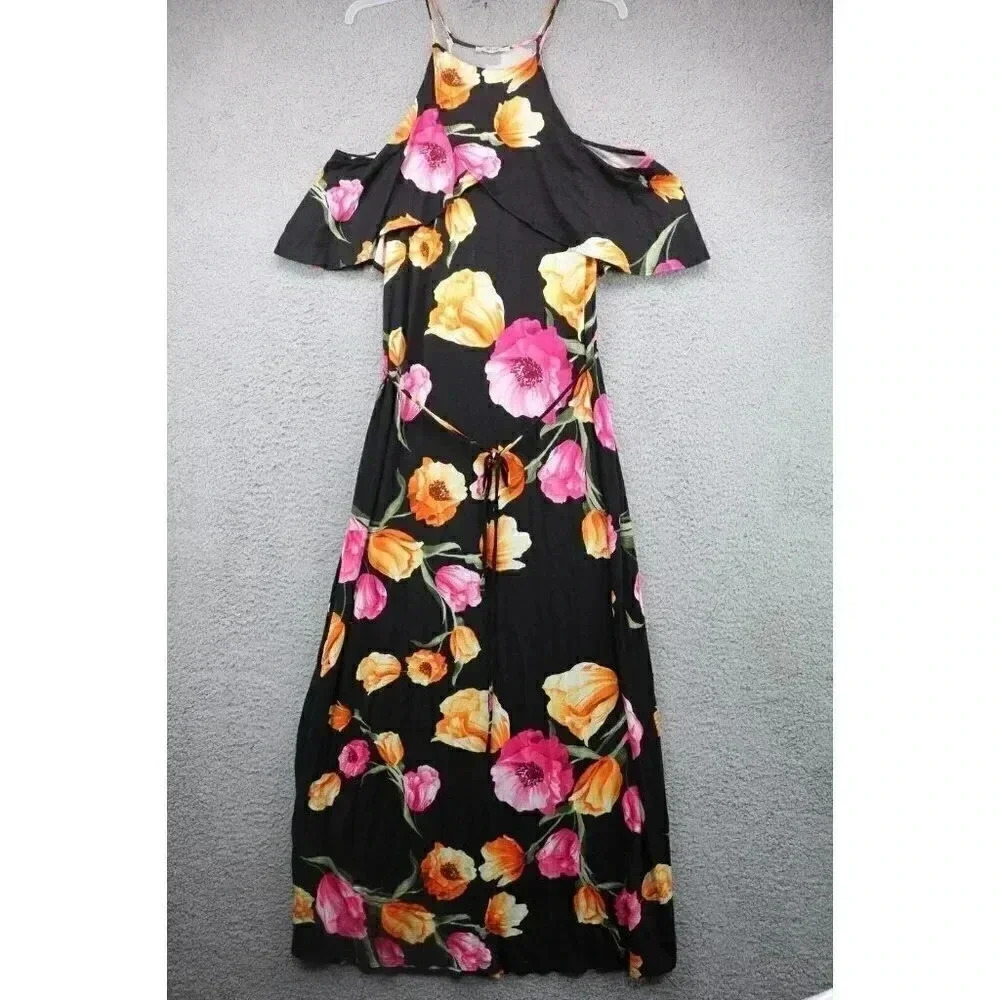 First Love‎ Black Floral Off-Shoulder Maxi-Dress-Large